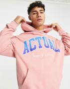 Asos Actual Oversized Hoodie With Logo Front Print In Rose-pink