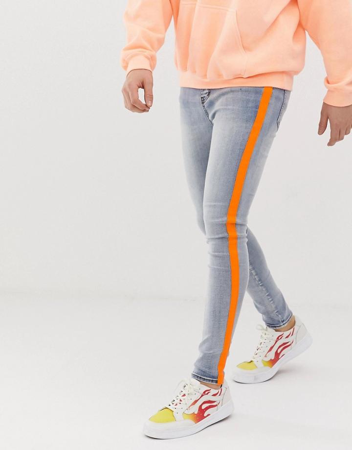 Sixth June Super Skinny Jeans With Neon Orange Taping-blue