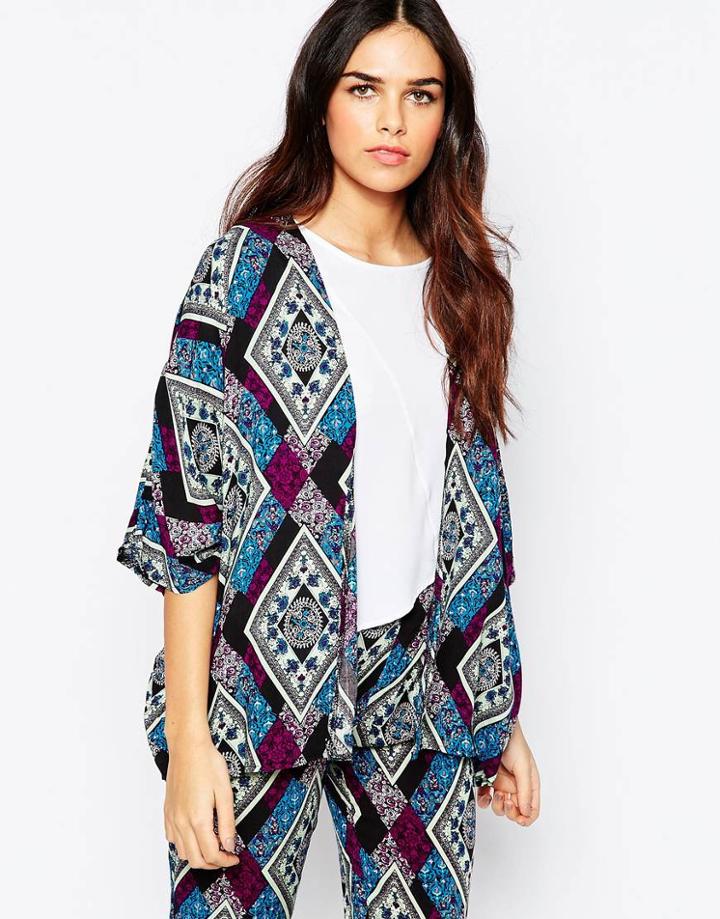 Ax Paris Kimono In Paisley - Purple
