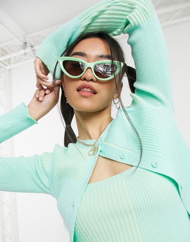 Asos Design Set Contrast Rib Cardigan In Green