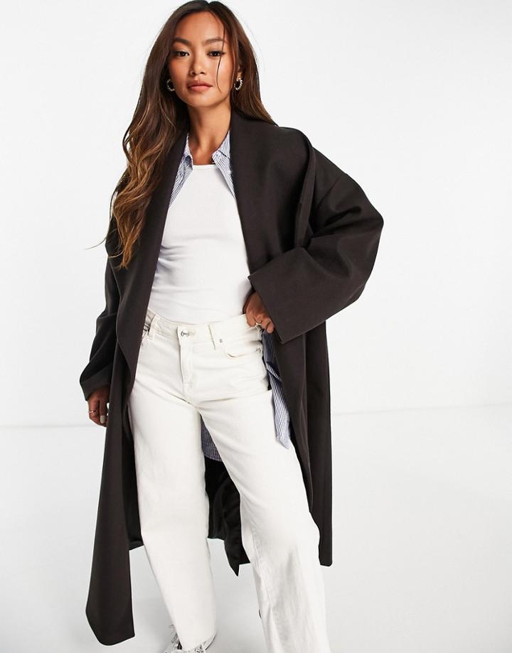 Asos Design Oversized Waterfall Coat In Dark Brown