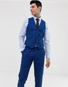 Harry Brown Wedding Slim Fit Textured Blue Curved Suit Vest - Blue
