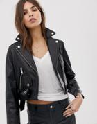 Lab Leather Cropped Biker Jacket - Black