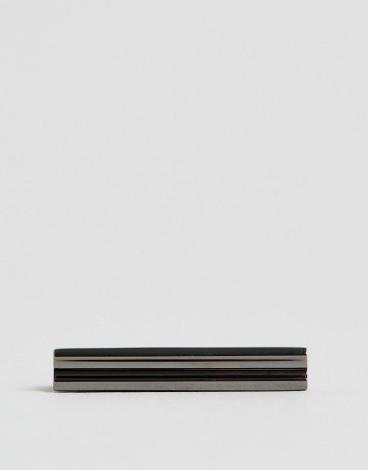 Asos Tie Bar With Ridge In Gunmetal - Black