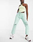 Naanaa High Waisted Straight Leg Jeans In Sage Green