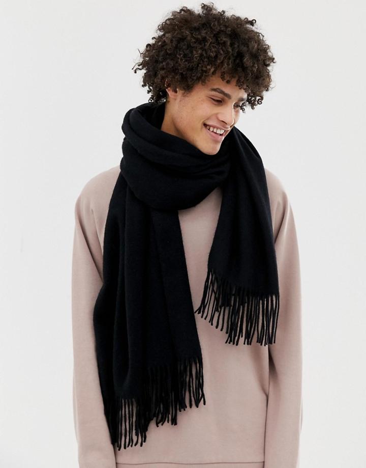 Asos White 100% Wool Blanket Scarf In Black - Black
