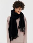Asos White 100% Wool Blanket Scarf In Black - Black