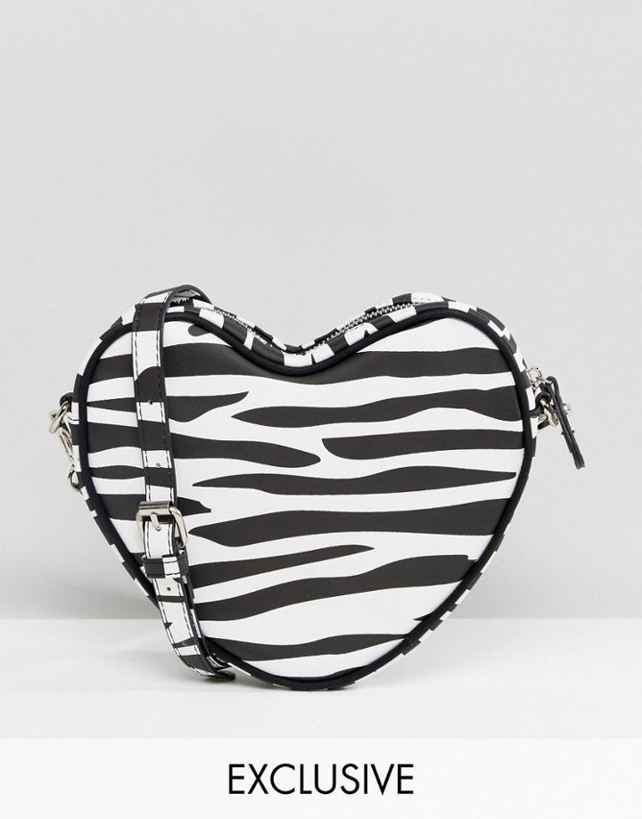 Lazy Oaf Exclusive Zebra Print Heart Cross Body Bag - Black
