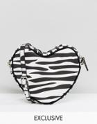 Lazy Oaf Exclusive Zebra Print Heart Cross Body Bag - Black