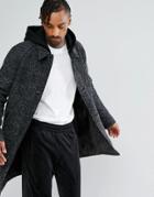 Asos Wool Mix Trench With Jersey Hood In Gray Texture - Gray