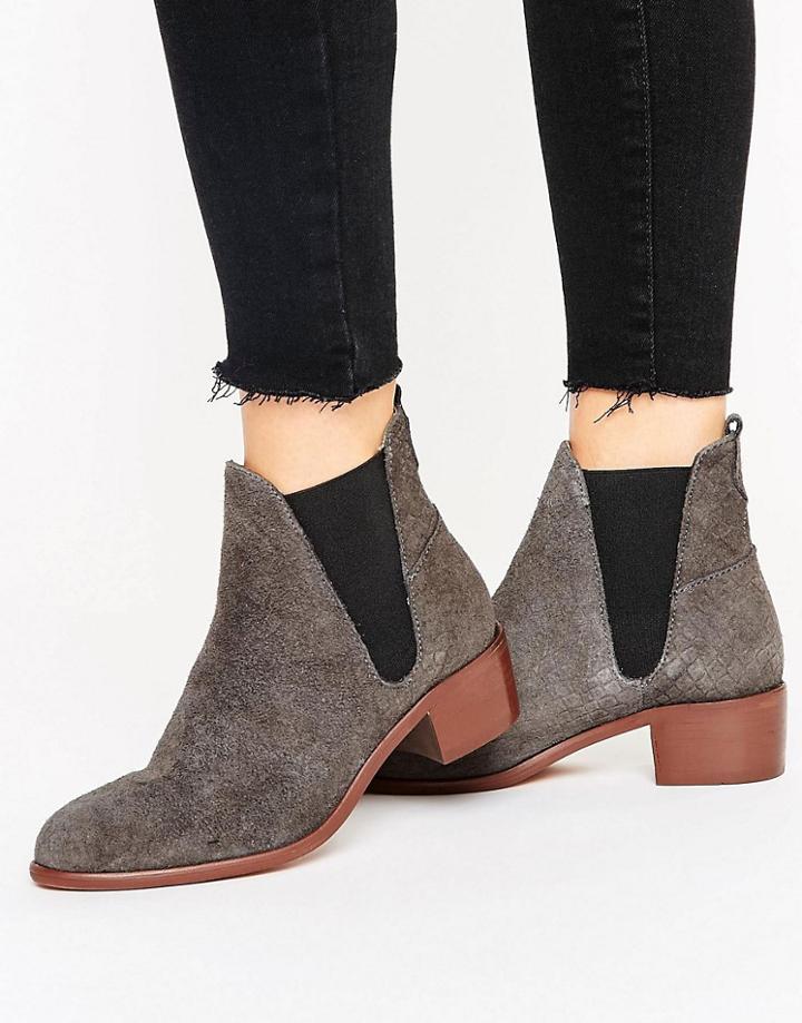 H By Hudson Kitten Heel Suede Chelsea Boot - Gray