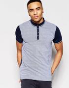 Brave Soul Jacquard Knit Tipped Polo - Blue