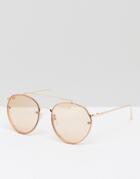 Asos Aviator Sunglasses In Rose Gold Metal With Laid On Lens - Gold