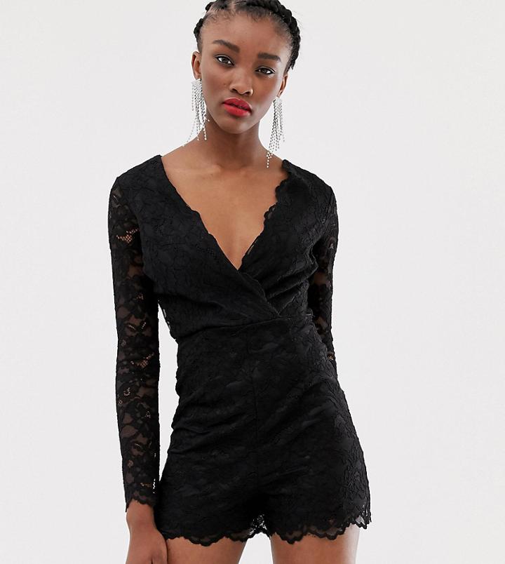 New Look Lace Wrap Romper In Black