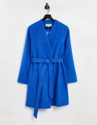 Helene Berman Collarless Tie-waist Coat In Blue-blues