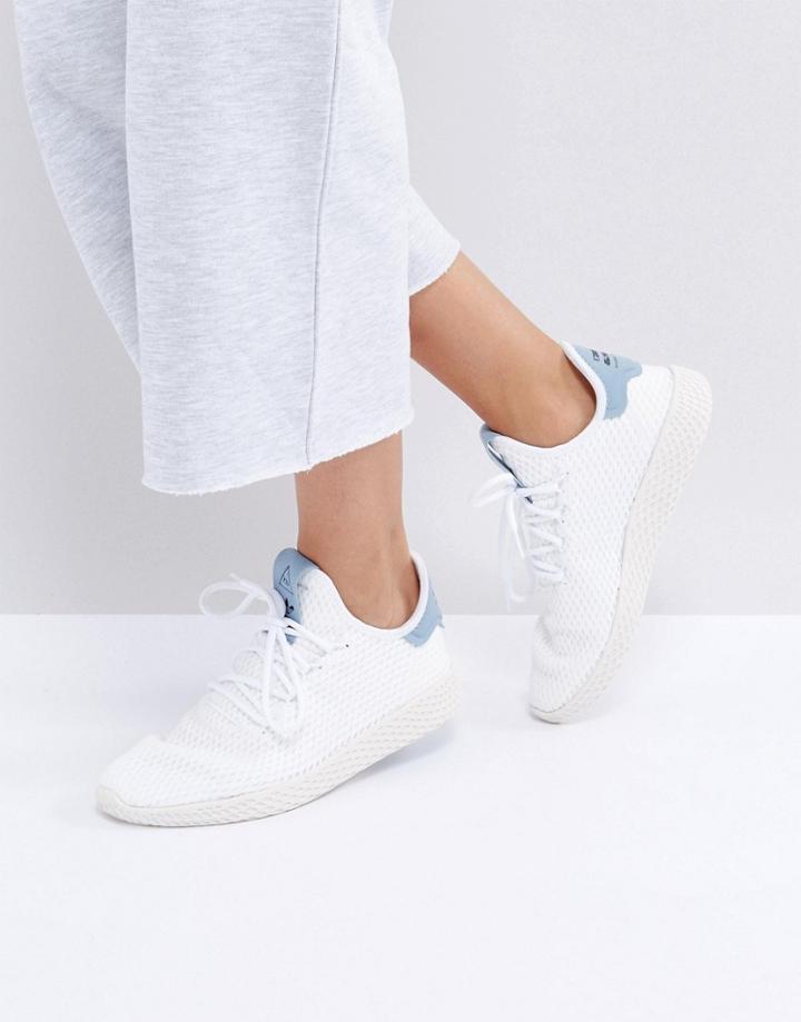 Adidas Originals X Pharrell Williams Tennis Hu Sneakers In White And Blue - White