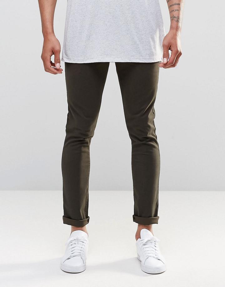 Asos 5 Pocket Super Skinny Pants In Green Washed Effect - Forest Night
