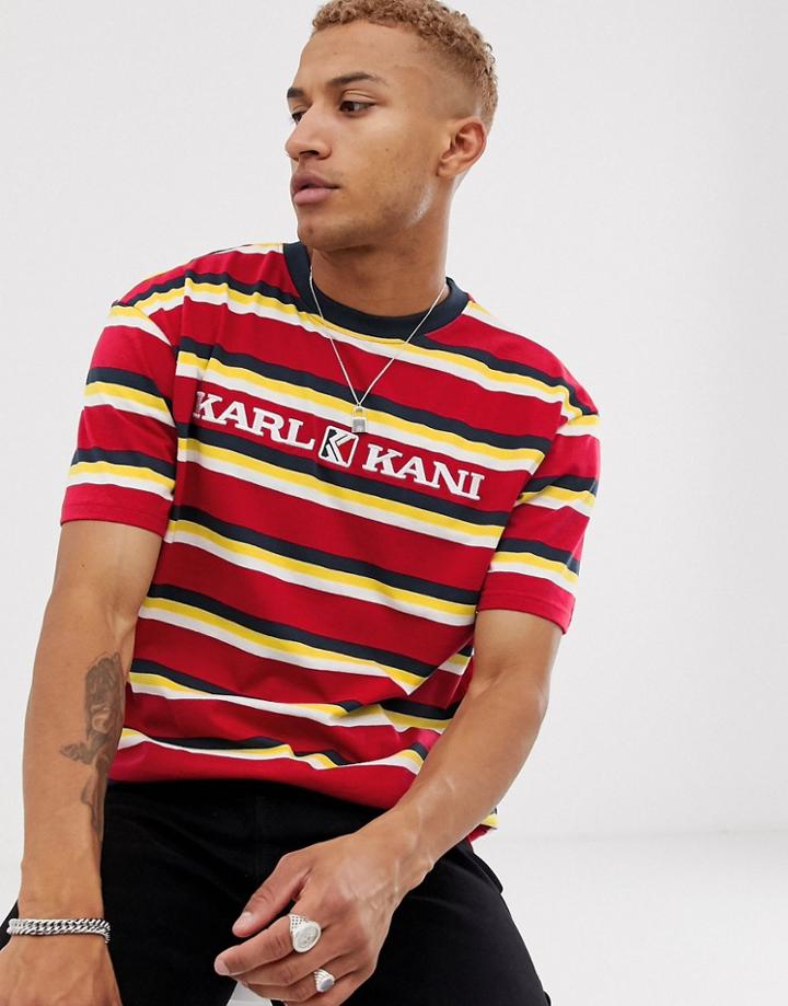 Karl Kani Retro Stripe T-shirt With Embroidered Logo In Red - Red