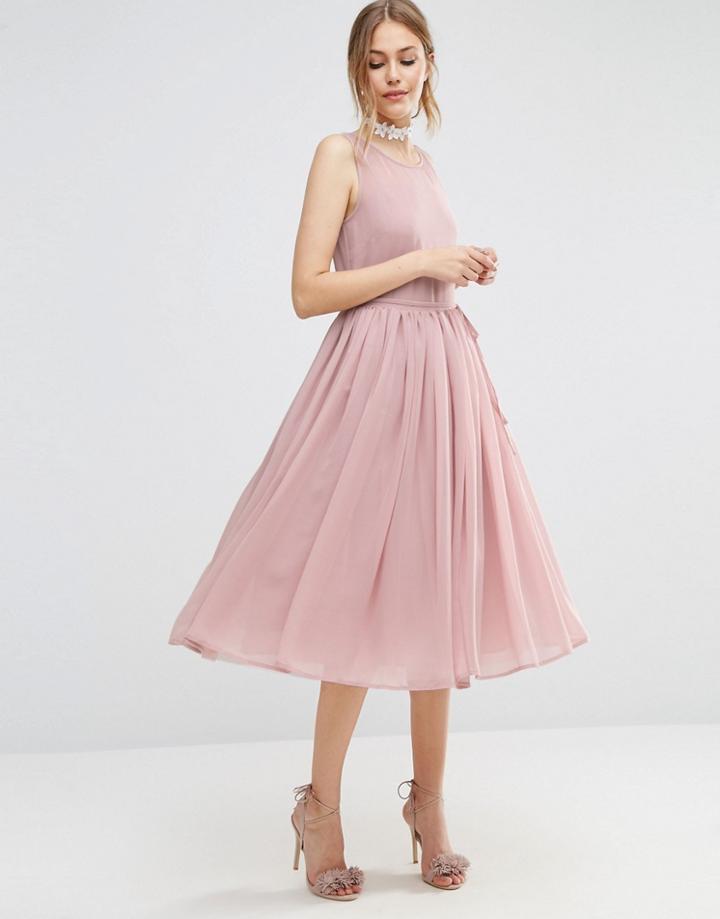 Asos Soft Midi Prom Dress - Pink