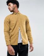Asos Regular Fit Shirt In Mustard Bleach Washed Tencel - Yellow