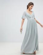 Little Mistress Waterlily Chiffon Angel Sleeve Maxi Dress - Gray