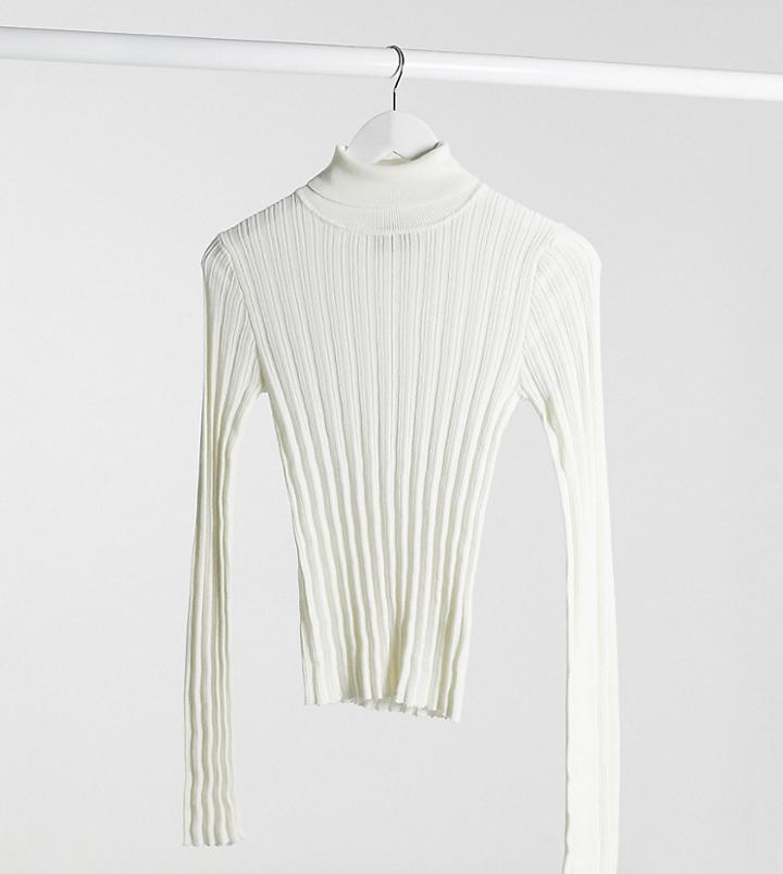 Asos Design Tall Ribbed Roll Neck Sweater-white