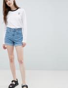 Waven Inga High Rise Mom Denim Shorts - Blue