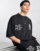 Asos Dark Future Oversized T-shirt With Gothic Text Print And Embroidery In Black - Part Of A Set