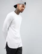 Asos Super Longline Long Sleeve T-shirt With Curved Step Hem - White