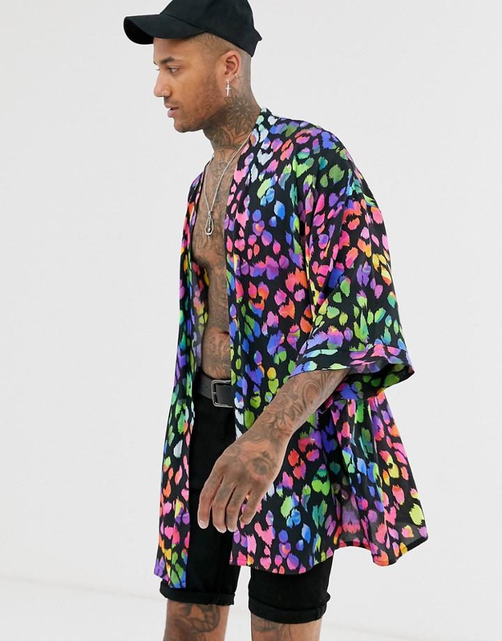 Asos Design Regular Fit Animal Spot Shirt In Black
