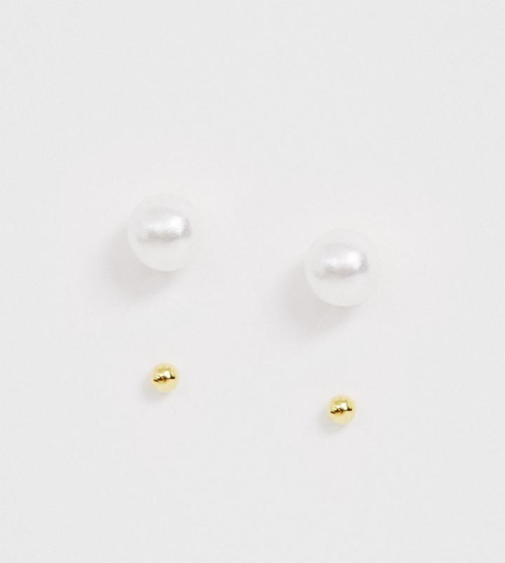 Kingsley Ryan Sterling Silver Gold Plated Pearl & Gold Stud Earrings Set - Gold