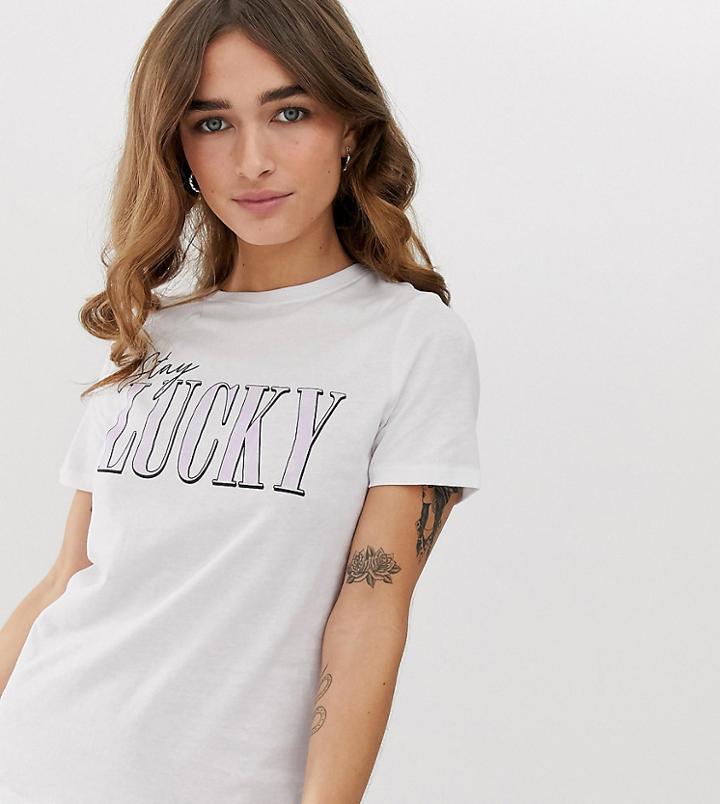 New Look Petite Slogan Tee In White - White