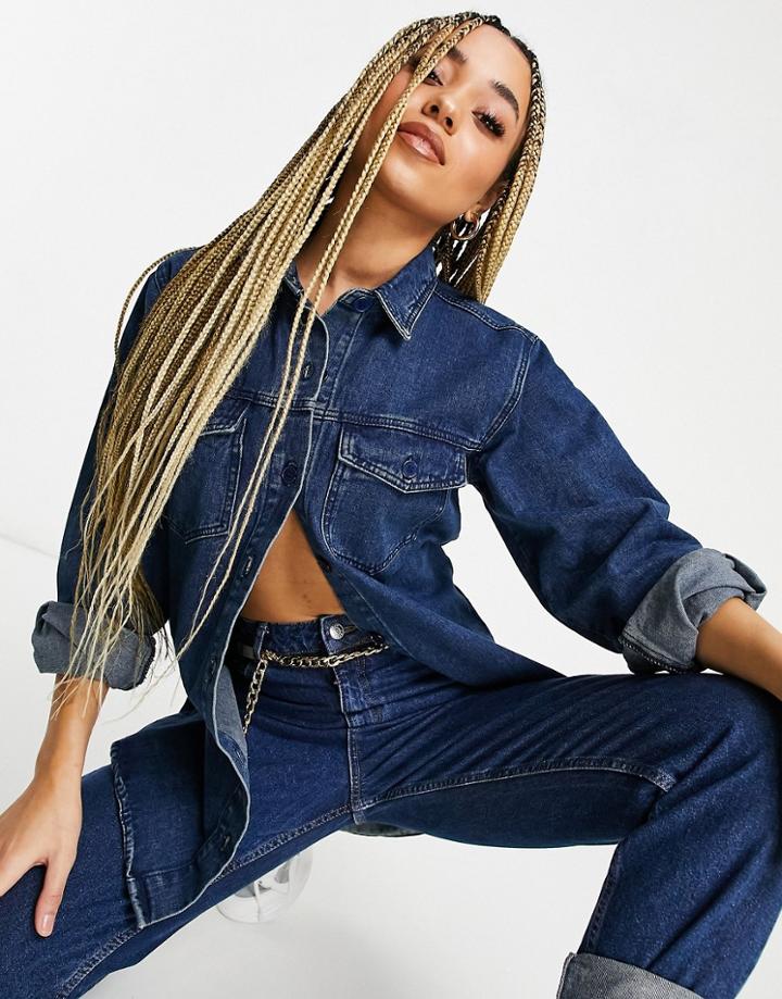Missguided Oversized Shirt In Indigo-blues
