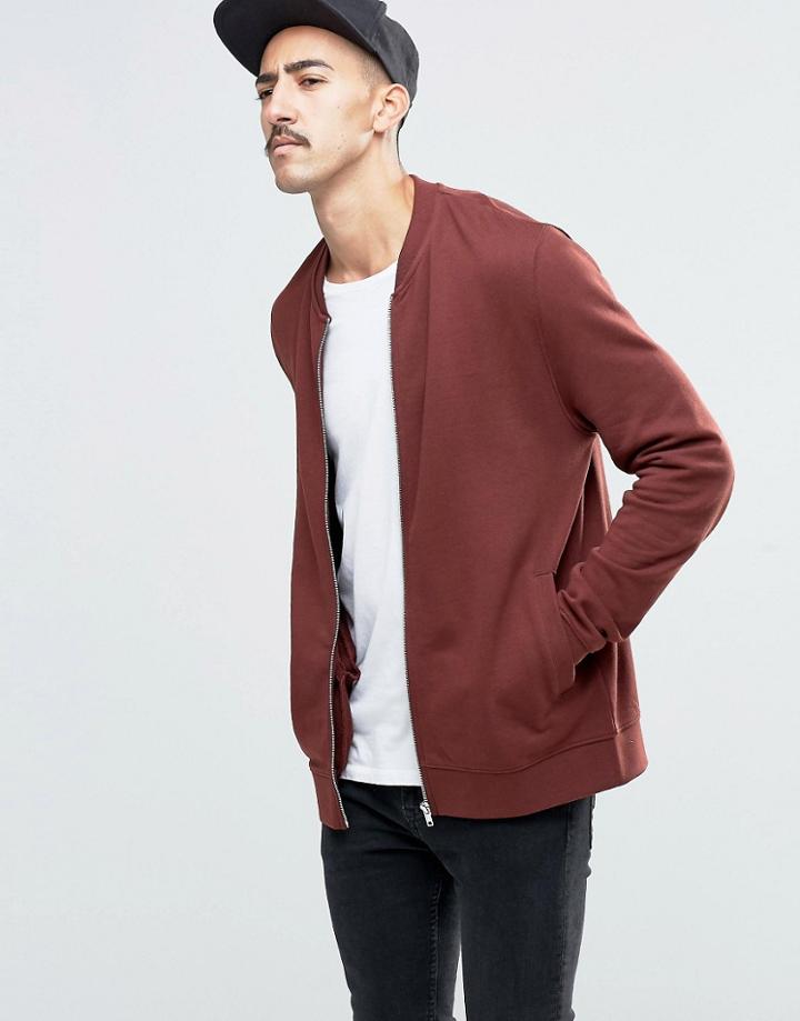Asos Jersey Bomber Jacket In Brown - Chestnut
