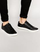 Asos Lace Up Sneakers In Black With Crocodile Effect - Black