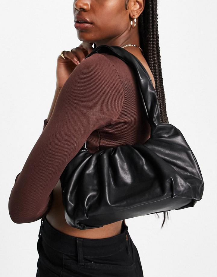 Truffle Ruched Shoulder Bag In Black