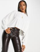 Asos Design Slouchy Batwing Crop Top In Soft Ribbed In White