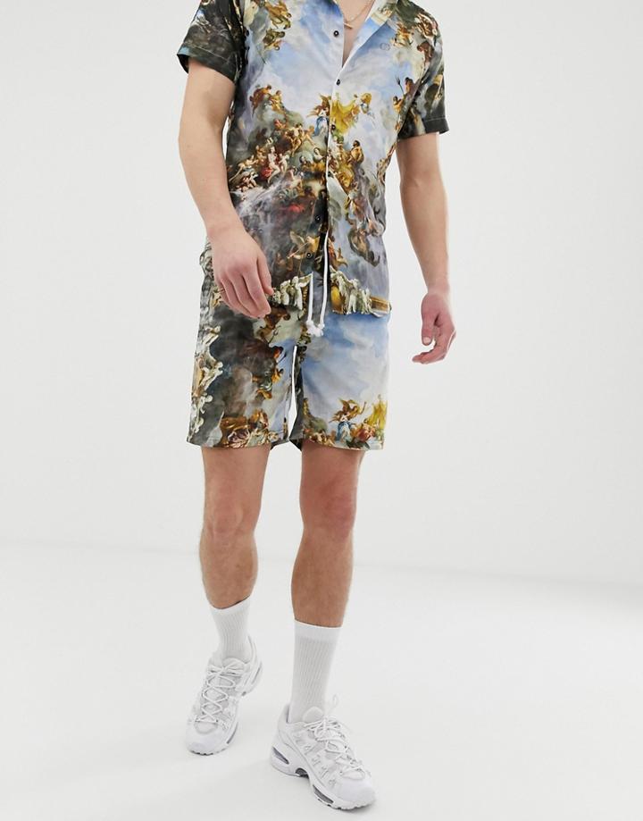 Criminal Damage Two-piece Short In Blue With Renaissance Print - Blue