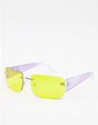 Asos Design Rimless Square Fashion Glasses With Embellished Temple Detail In Yellow Lens-multi