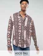 Asos Tall Oversized Viscose Shirt With Geo-tribal Print - Pink