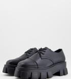 Truffle Collection Wide Fit Super Chunky Lace Up Shoes In Back Faux Leather-black