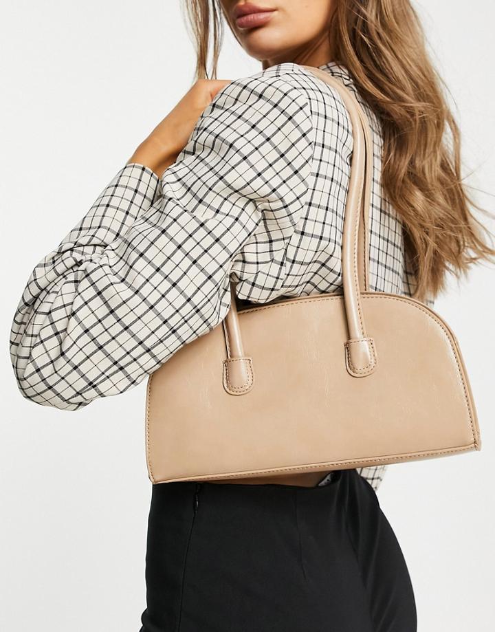 Asos Design Elongated Shoulder Bag With Long Strap In Beige-neutral