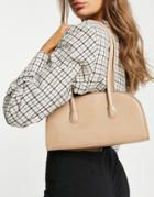 Asos Design Elongated Shoulder Bag With Long Strap In Beige-neutral
