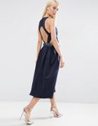 Asos Embellished Waist Cut Out Prom Midi Dress - Navy