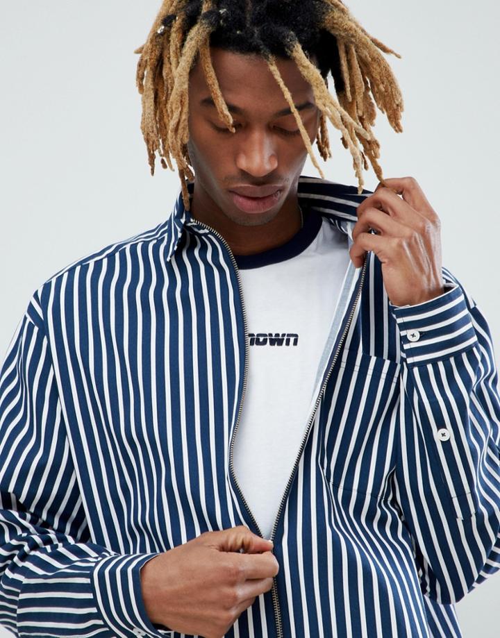 Asos X Unknown London Oversized Striped Shirt - Navy