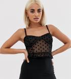 Prettylittlething Petite Bralette Top In Black Mesh Polka Dot - Black