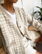 Topshop Knitted Houndstooth Cardi In Sand-neutral