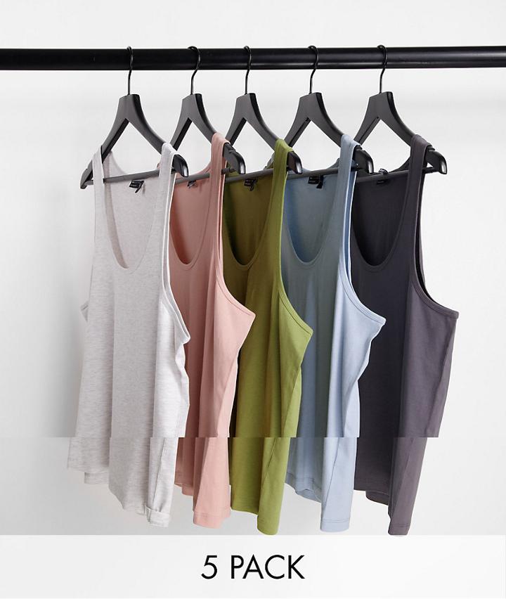 Asos Design 5 Pack Tank Tops In Multi