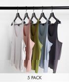 Asos Design 5 Pack Tank Tops In Multi