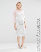 Bluebelle Maternity Lounge Striped Color Block Bodycon Dress - Gray